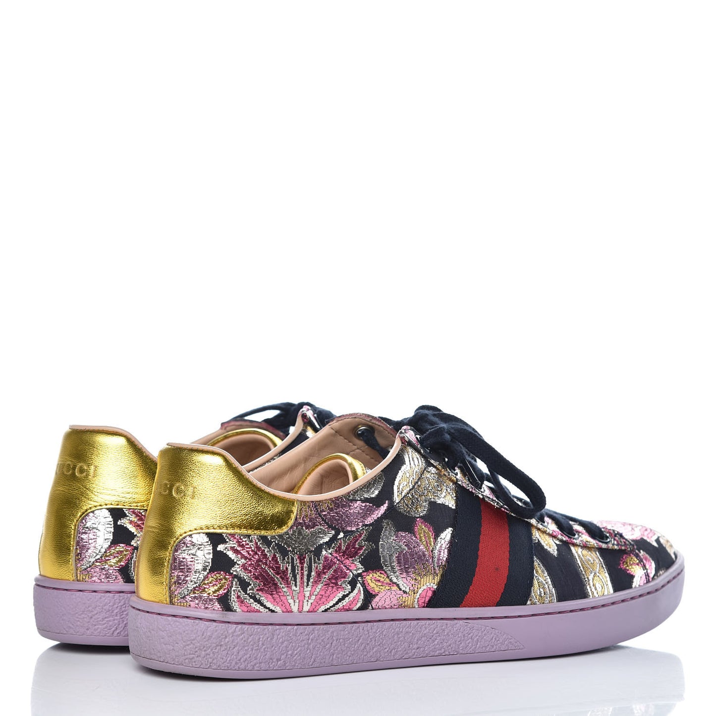 Lurex Brocade Web Nappa Womens Ace Sneakers 38 Black Pink Oro Vecchio