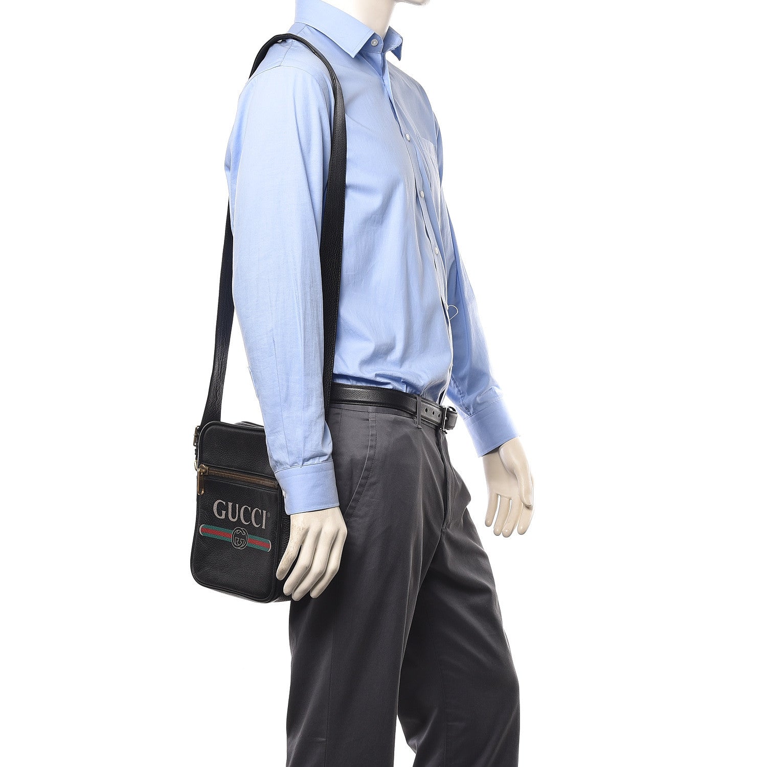 Gucci Grained Calfskin Logo Messenger Bag Black 2 of 13