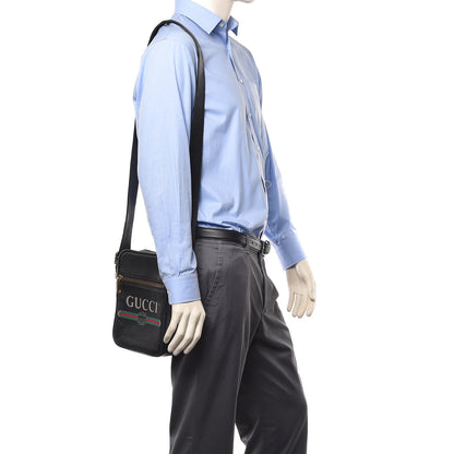 Gucci Grained Calfskin Logo Messenger Bag Black 2 of 13