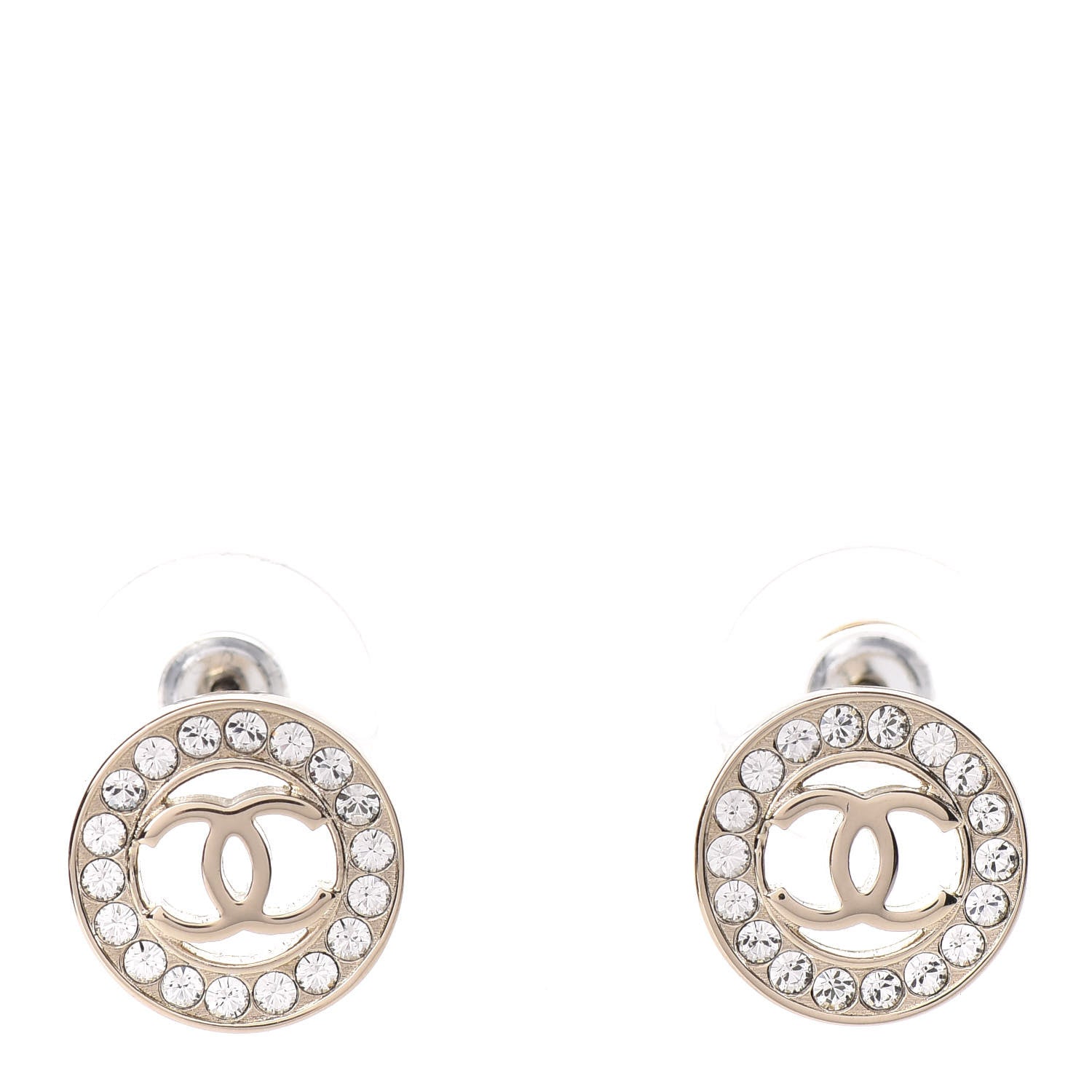 Chanel Metal Crystal CC Round Earrings Gold 1 of 5
