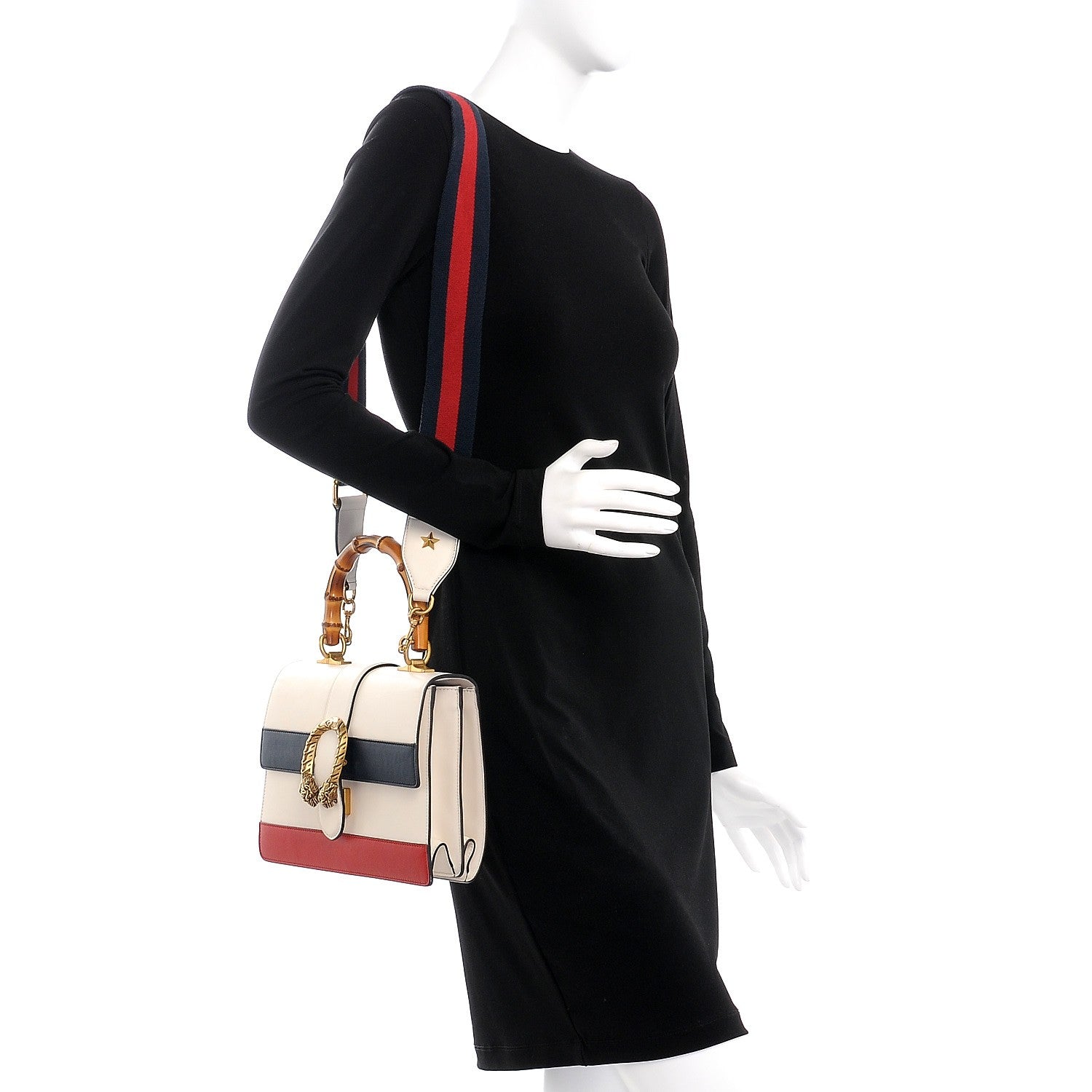 Gucci Calfskin Bamboo Web Medium Dionysus Top Handle Bag White Blue Hibiscus Red 2 of 9