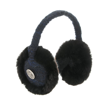 Chanel Rabbit Fur Tweed CC Earmuffs Blue Black 1 of 6