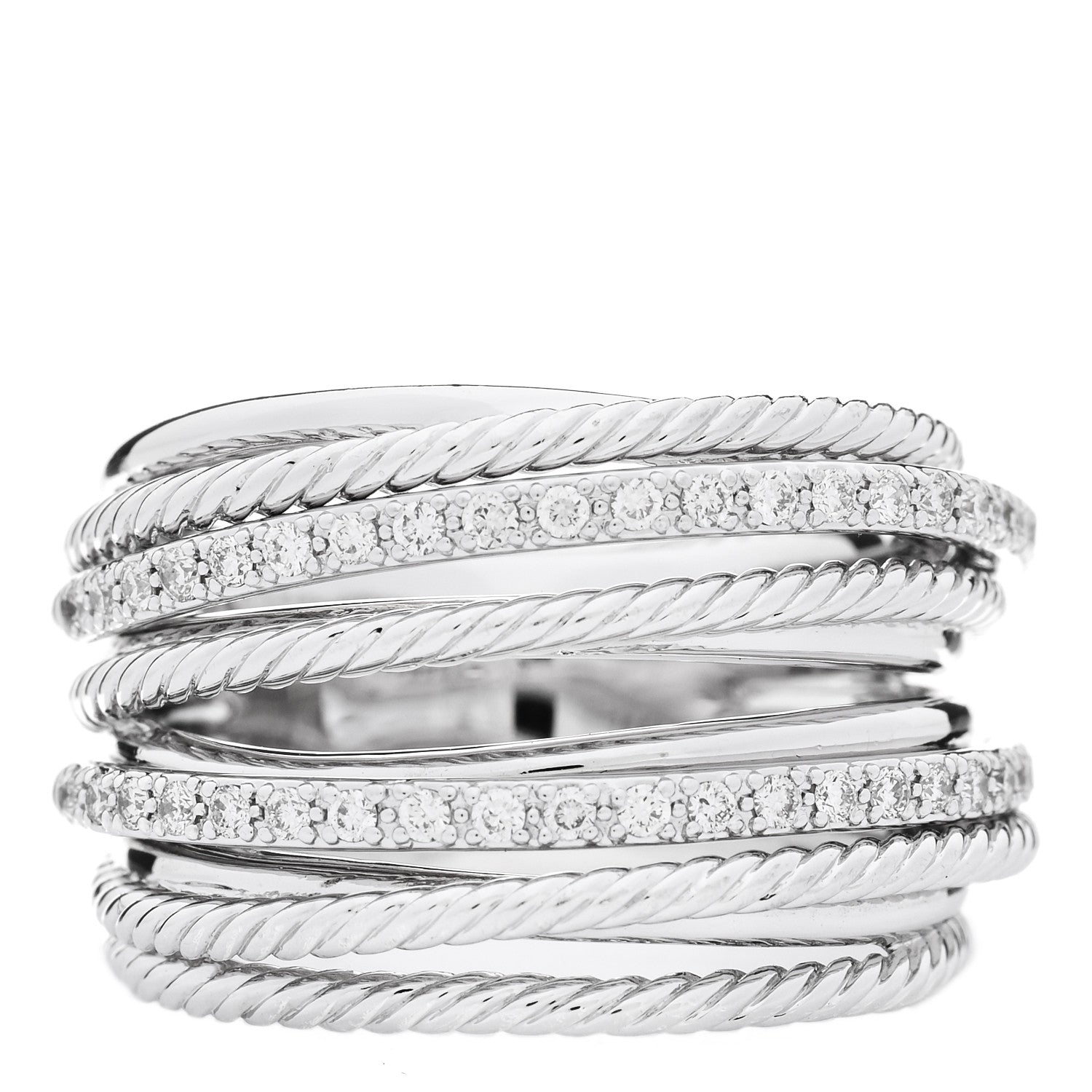 David Yurman Sterling Silver Diamond 17.8mm Crossover Cable Ring 58 8.25 1 of 4