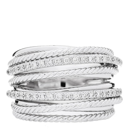 David Yurman Sterling Silver Diamond 17.8mm Crossover Cable Ring 58 8.25 1 of 4