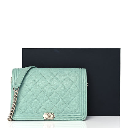 Chanel Caviar Quilted Boy Wallet On Chain WOC Light Blue 11 of 11