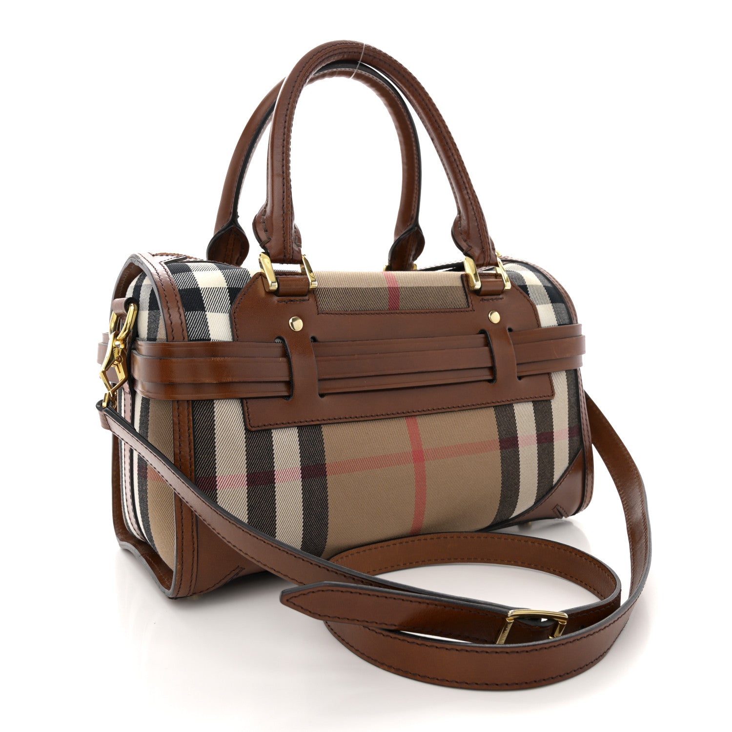 Burberry House Check Bridle Calfskin Medium Alchester Bowling Bag Dark Tan 3 of 18