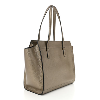 Salvatore Ferragamo Metallic Hammered Calfskin Double Handle Medium Amy Tote Graphite 3 of 9