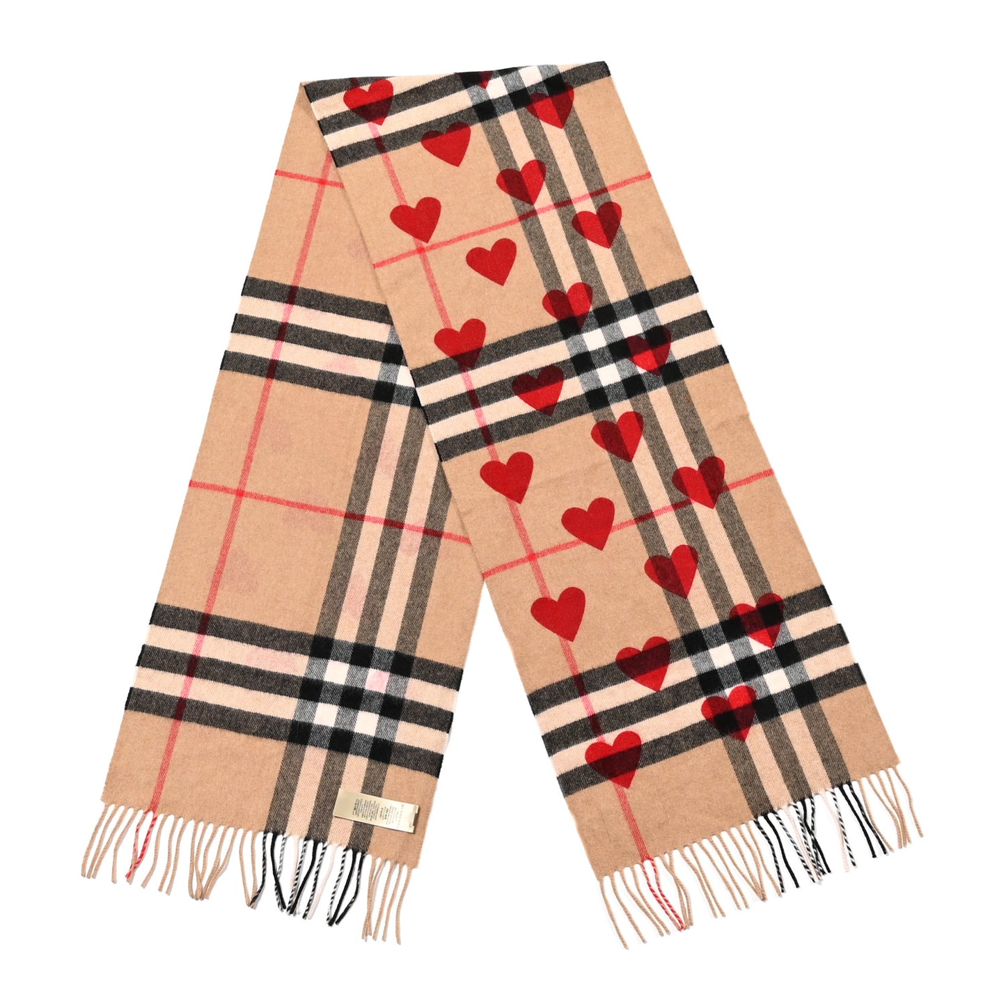 Cashmere Giant Heart Fringe Scarf Camel