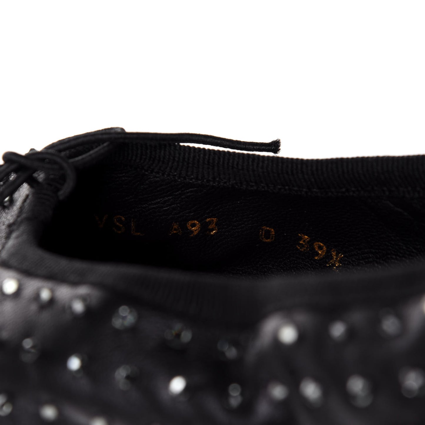 Nappa Crystal Studded Rockstud Cross Strap Ballerina Flats 39.5 Black