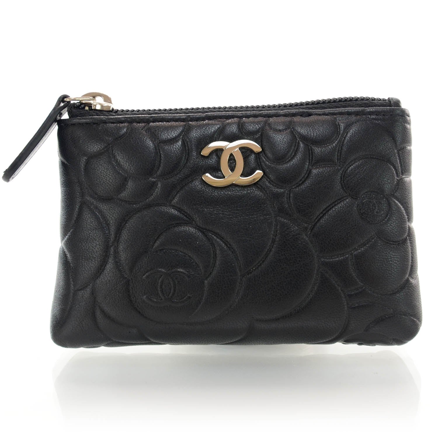 Chanel Lambskin Camellia Embossed Key Holder Case Black 1 of 9