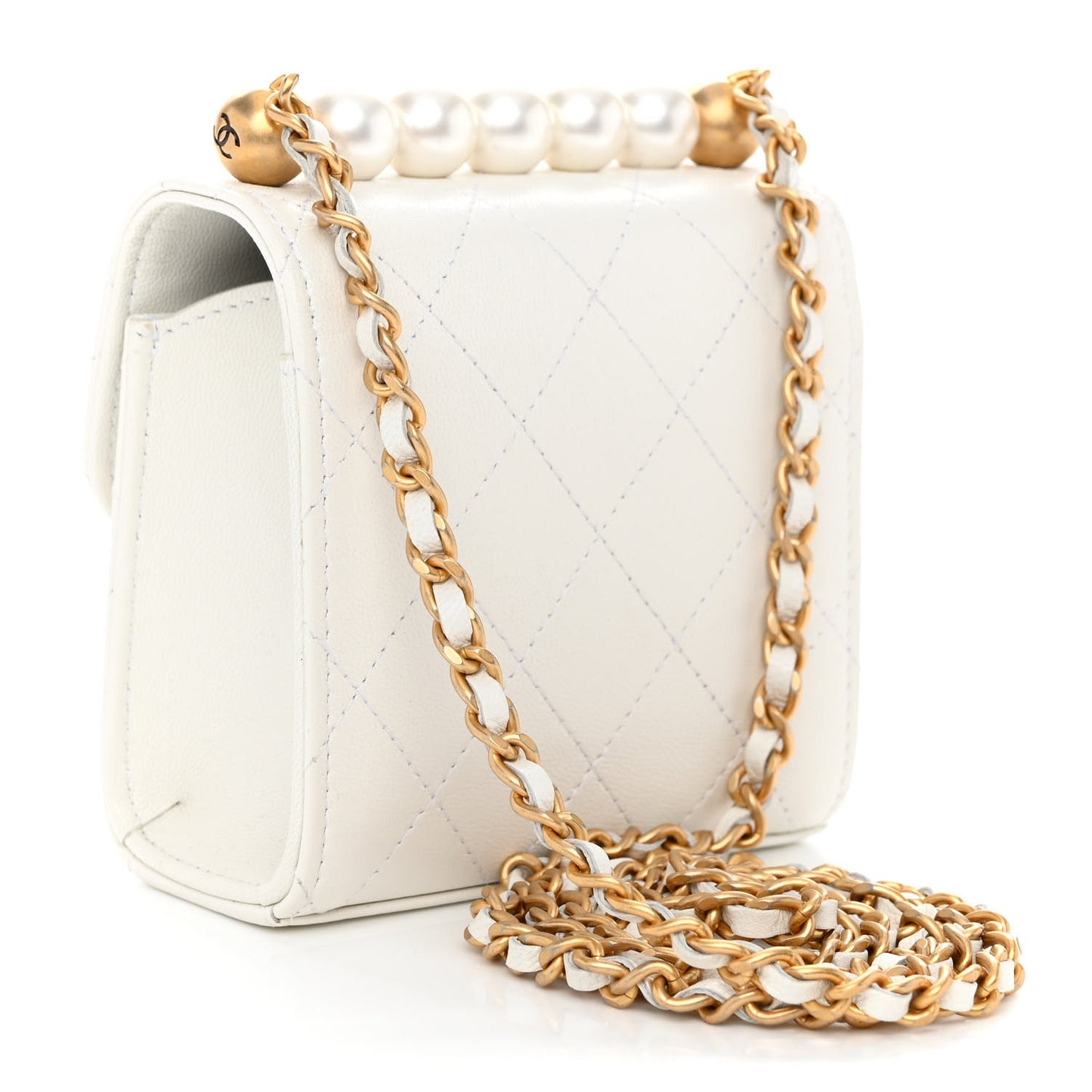 Lambskin Quilted Chic Pearls Flap White