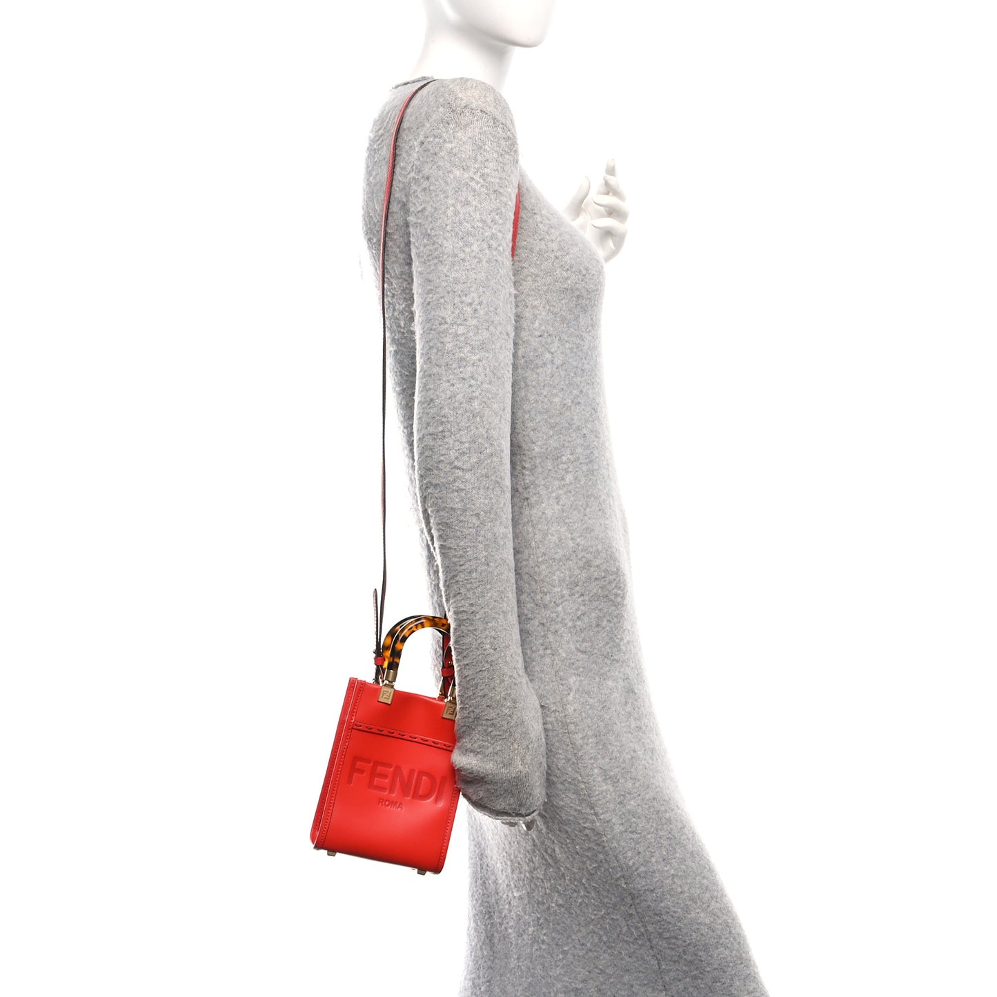 Vitello King Plexiglass Logo Embossed Mini Fendi Sunshine Shopper Tote Papavero