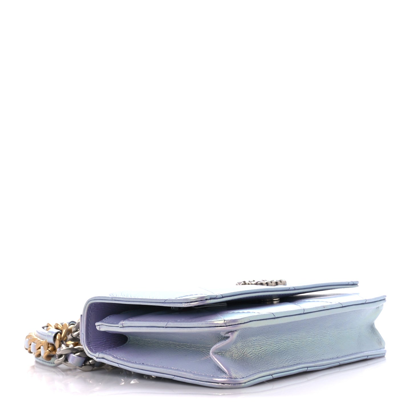 Iridescent Calfskin Quilted Chanel 19 Wallet On Chain WOC Light Purple