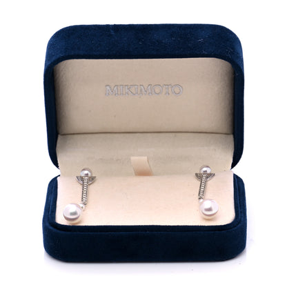 Mikimoto 18K White Gold Diamond Akoya Pearl 8mm Deco Drop Earrings 5 of 5