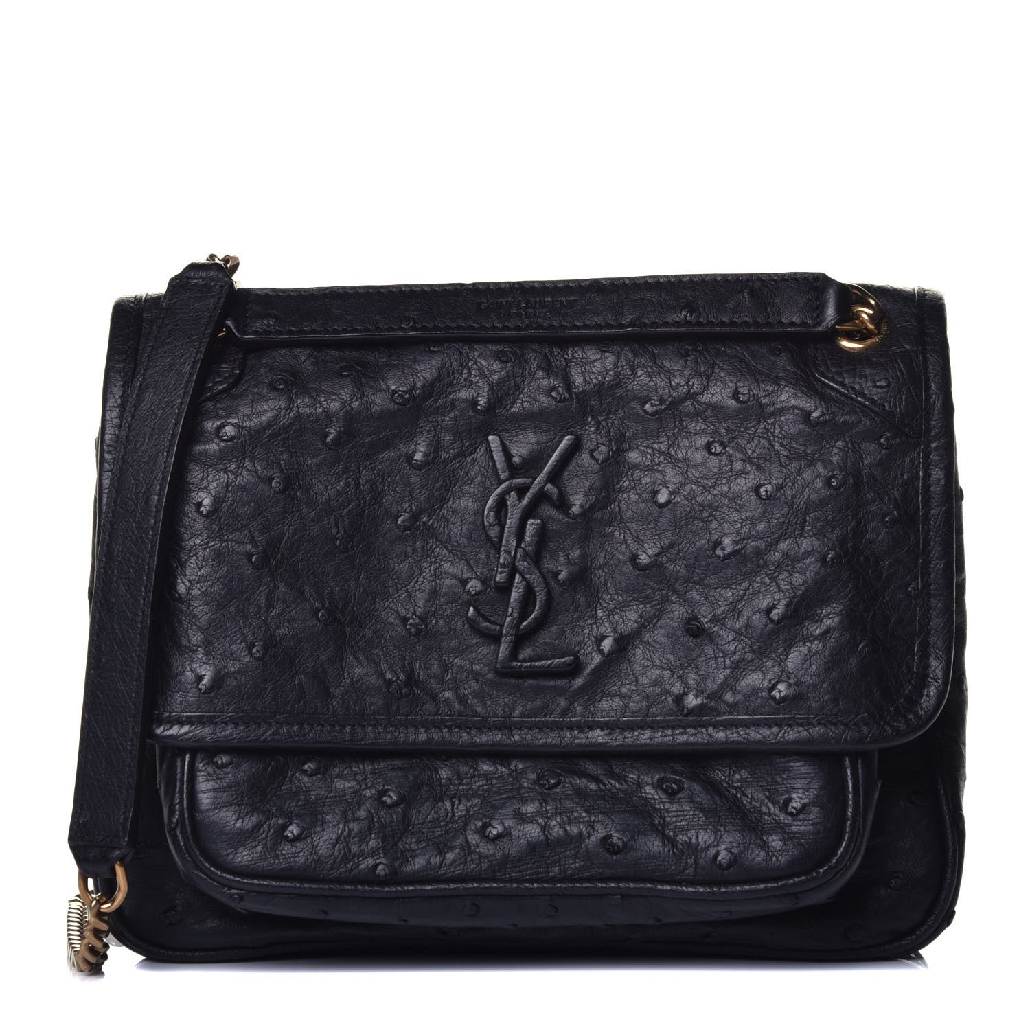 Saint Laurent Ostrich Monogram Baby Niki Chain Satchel Black 1 of 8
