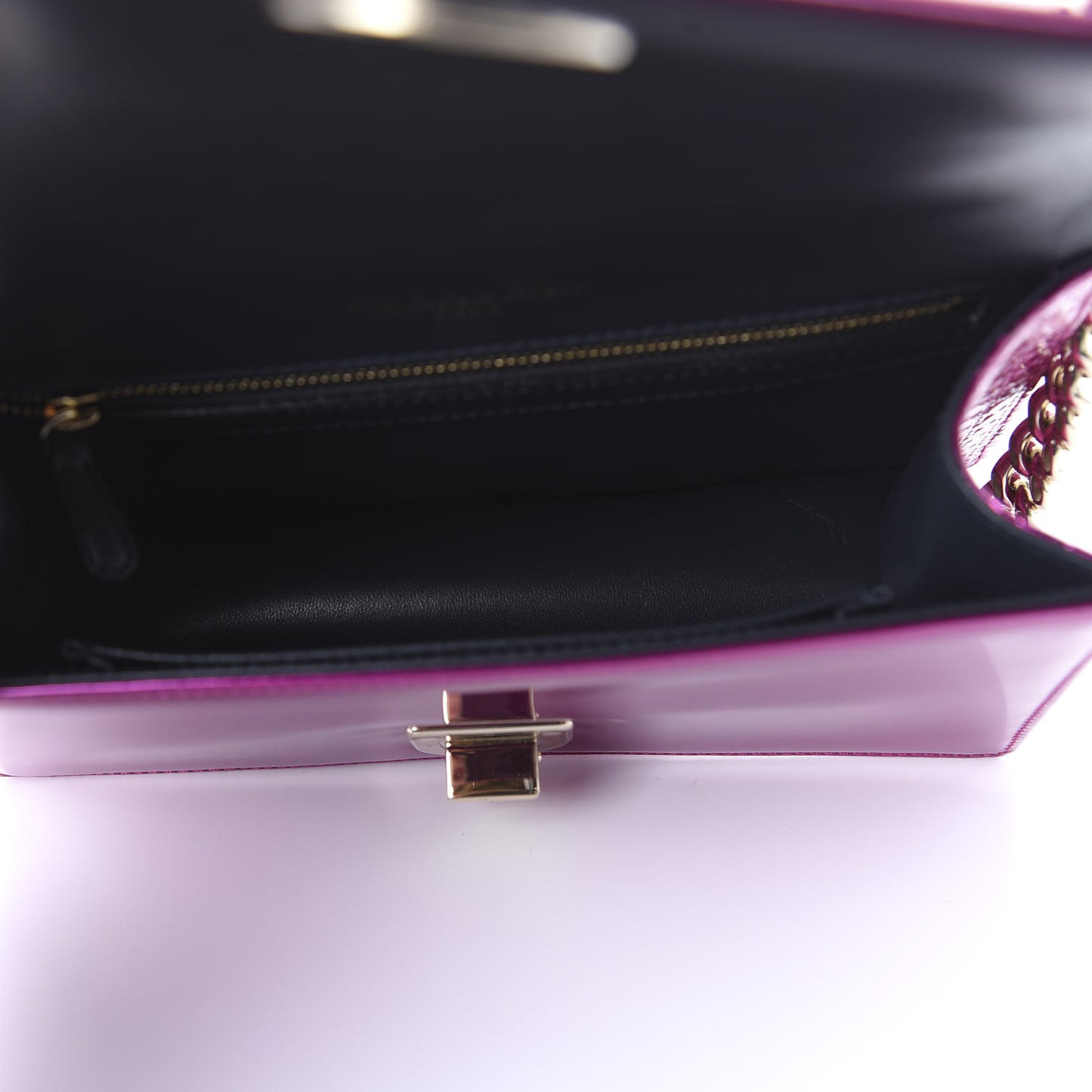 Metallic Patent Micro-Cannage Small Diorama Flap Bag Fuchsia
