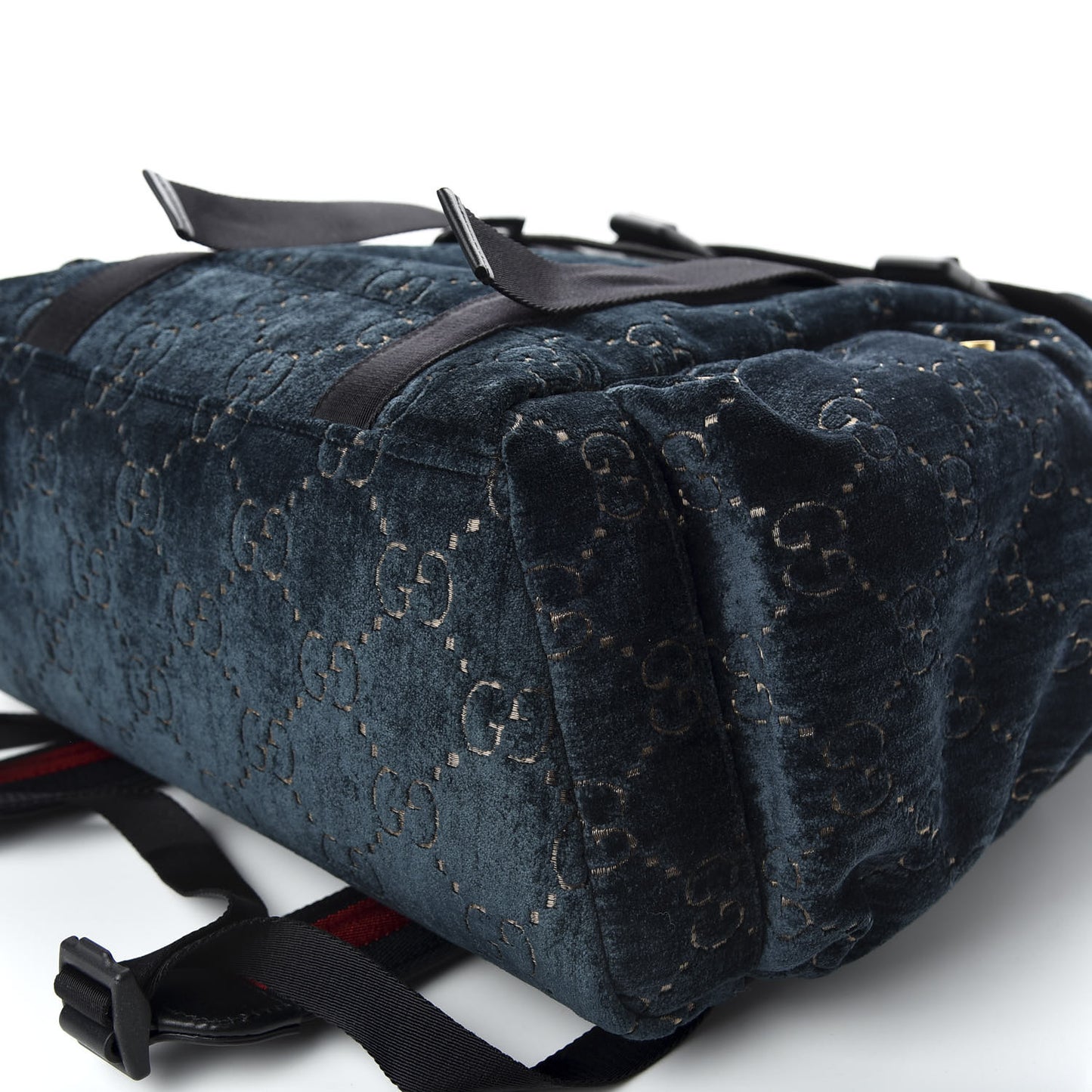Velvet GG Monogram Web Medium Double Buckle Backpack Blue Beige Black