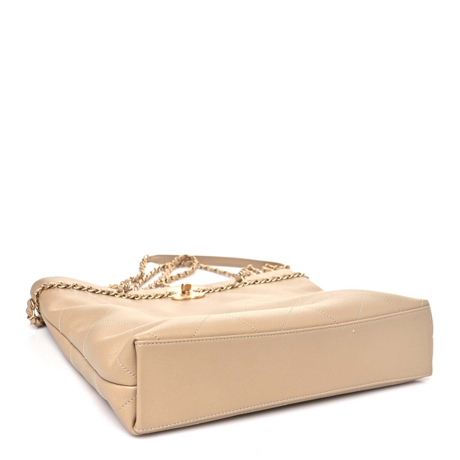 Chanel Calfskin Stitched Small Shopping Tote Dark Beige 3 of 9