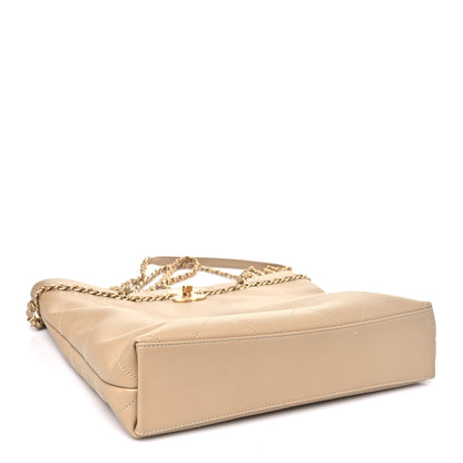 Chanel Calfskin Stitched Small Shopping Tote Dark Beige 3 of 9