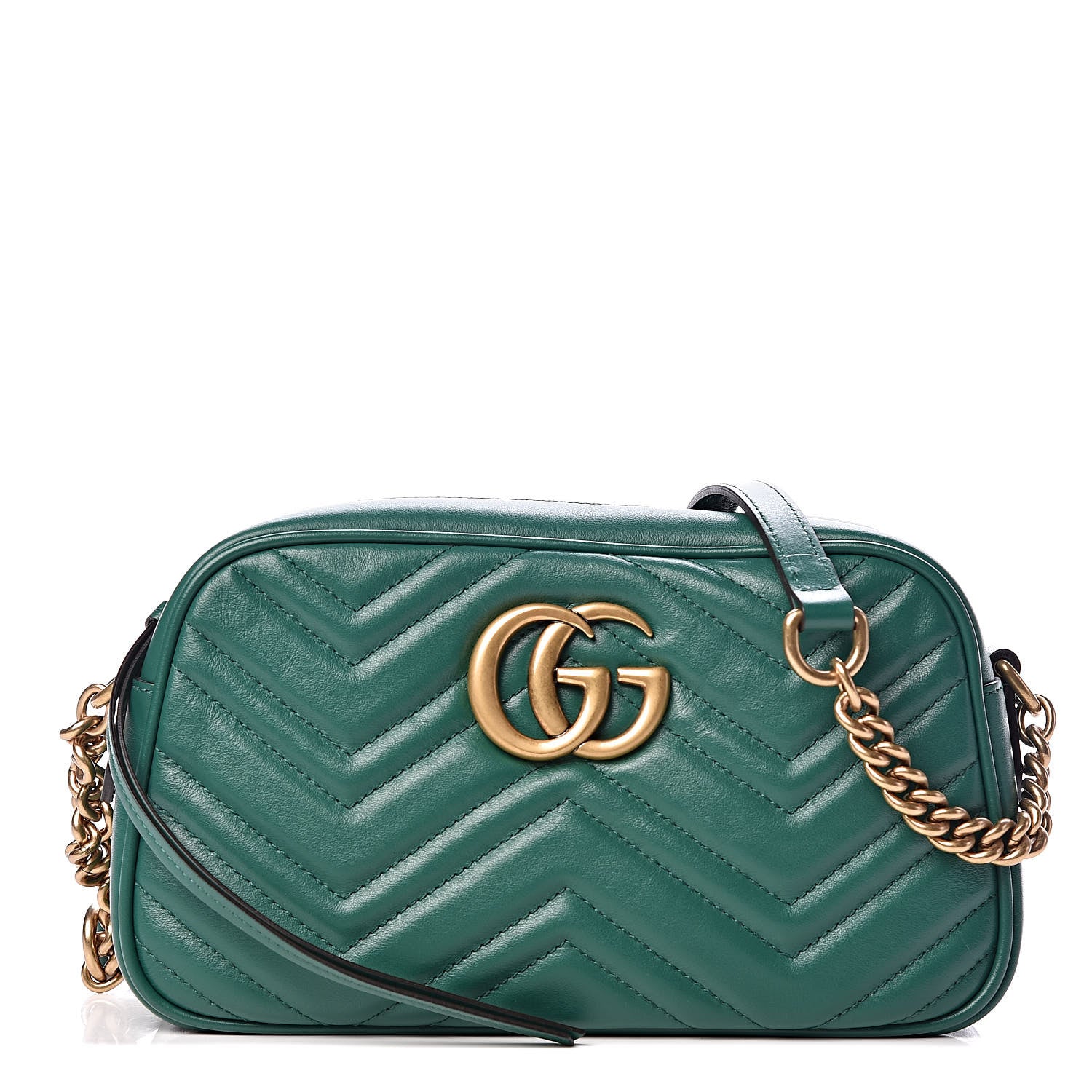 Gucci Calfskin Matelasse Small GG Marmont Chain Shoulder Bag Emerald Green 1 of 10