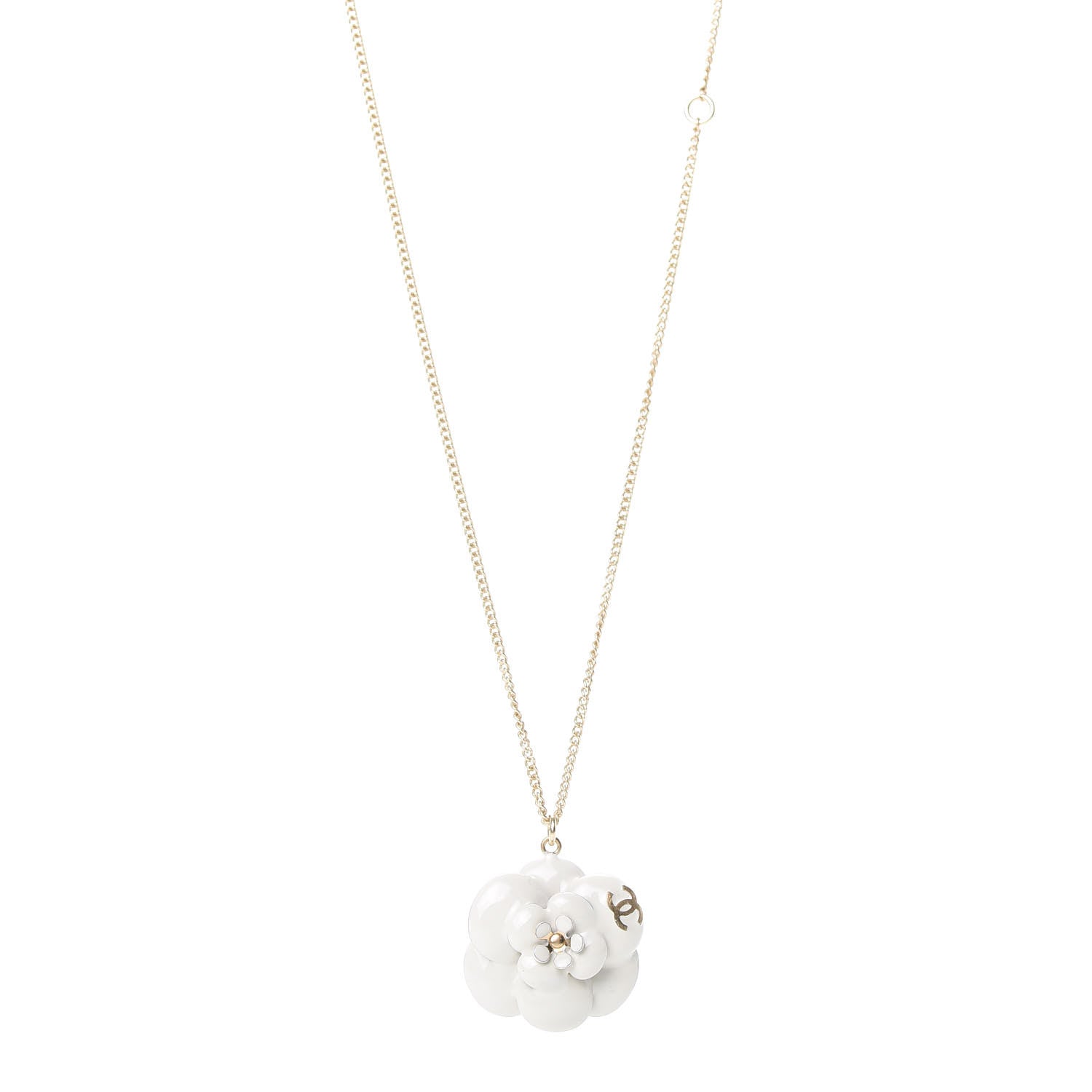 Chanel Enamel CC Camellia Pendant Necklace Gold 1 of 5