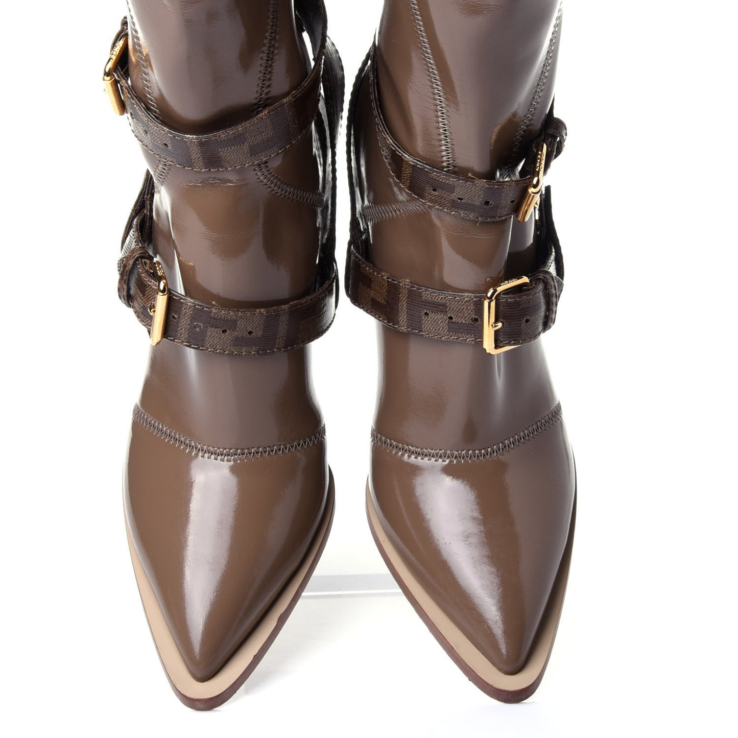 Glossy Neoprene Glazed Fabric FF FFrame Boots 38 Tortora Tobacco Moro