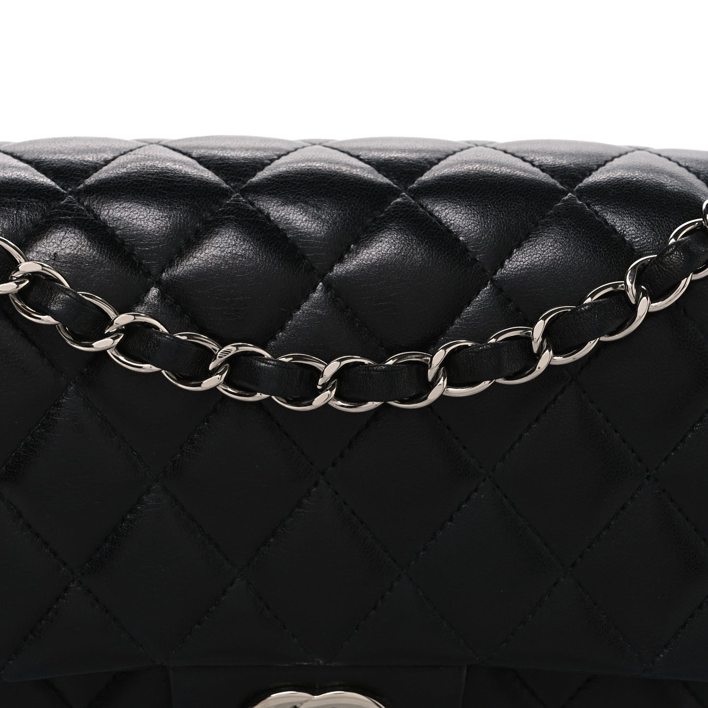 Lambskin Quilted Medium Double Flap Black