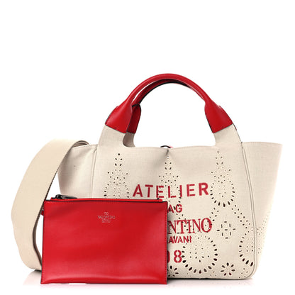 Valentino Garavani Canvas Atelier 08 San Gallo Edition Medium Tote Bag Naturale 1 of 10