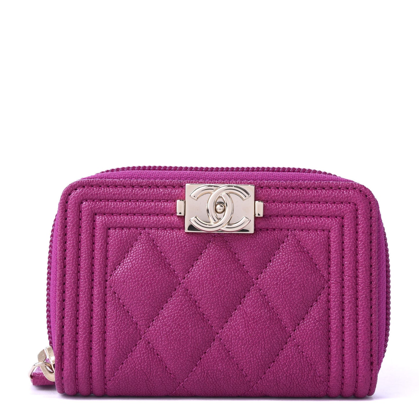 Caviar Quilted Boy Zip Around Coin Purse Wallet Fuchsia