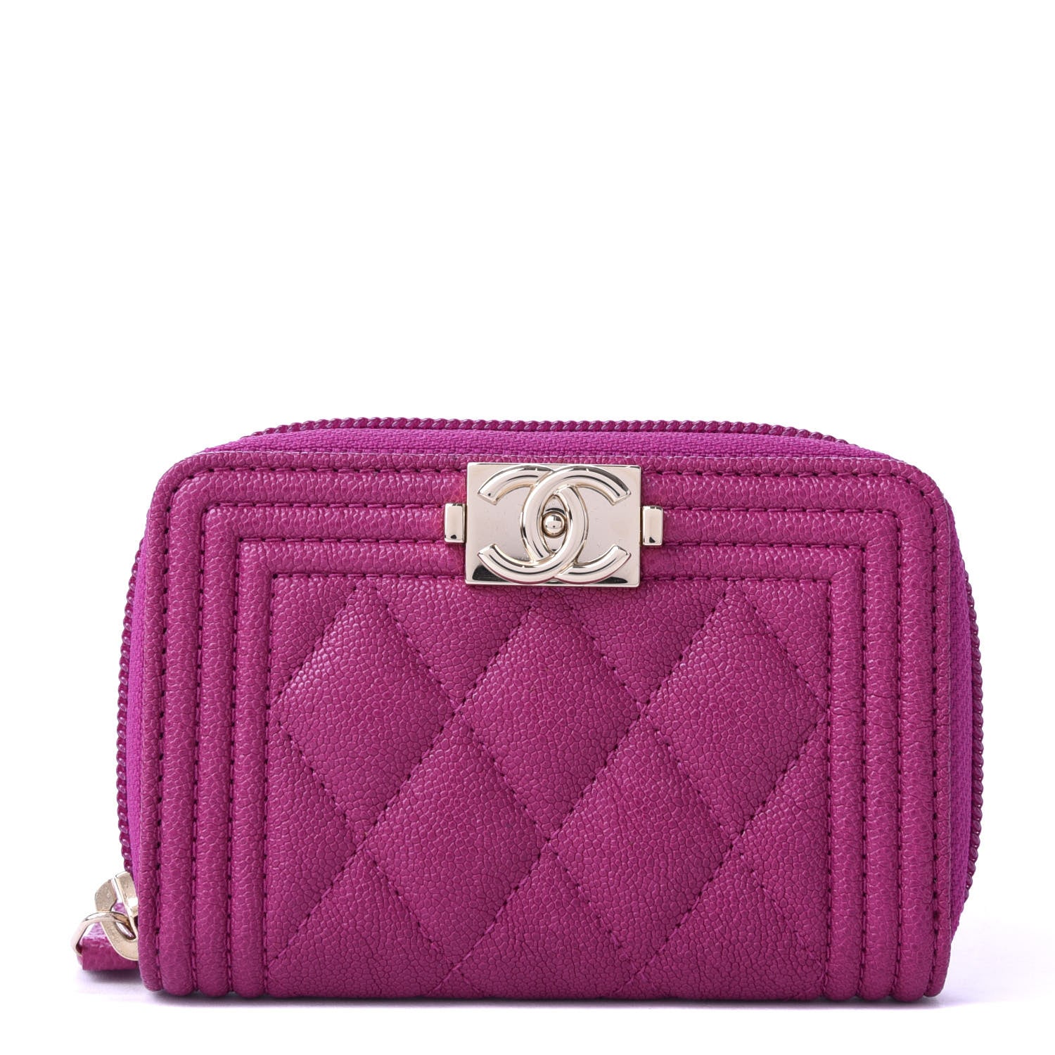Chanel Caviar Quilted Boy Zip Around Coin Purse Wallet Fuchsia 1 of 8
