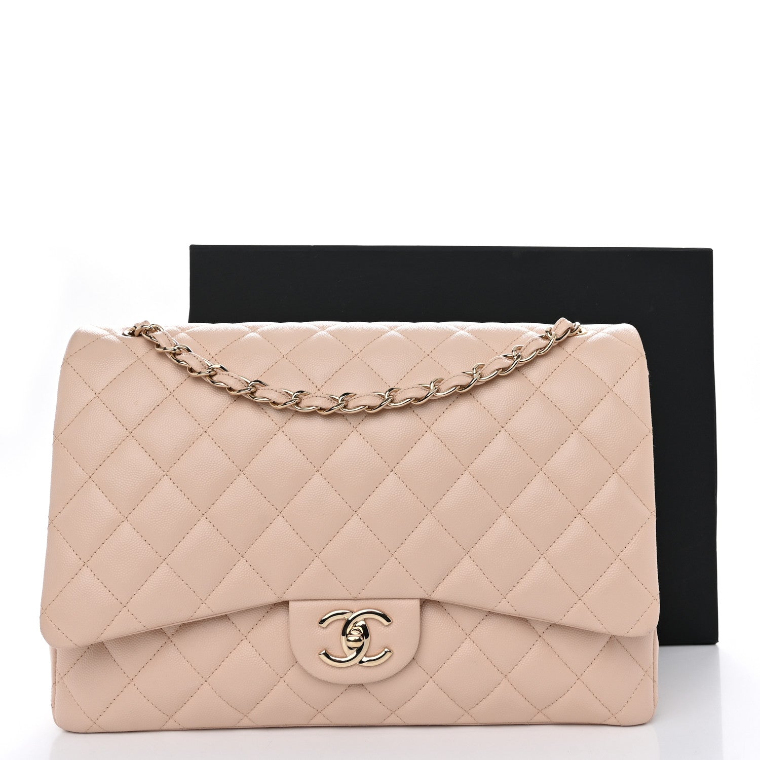 Chanel Caviar Quilted Maxi Double Flap Light Beige 11 of 11