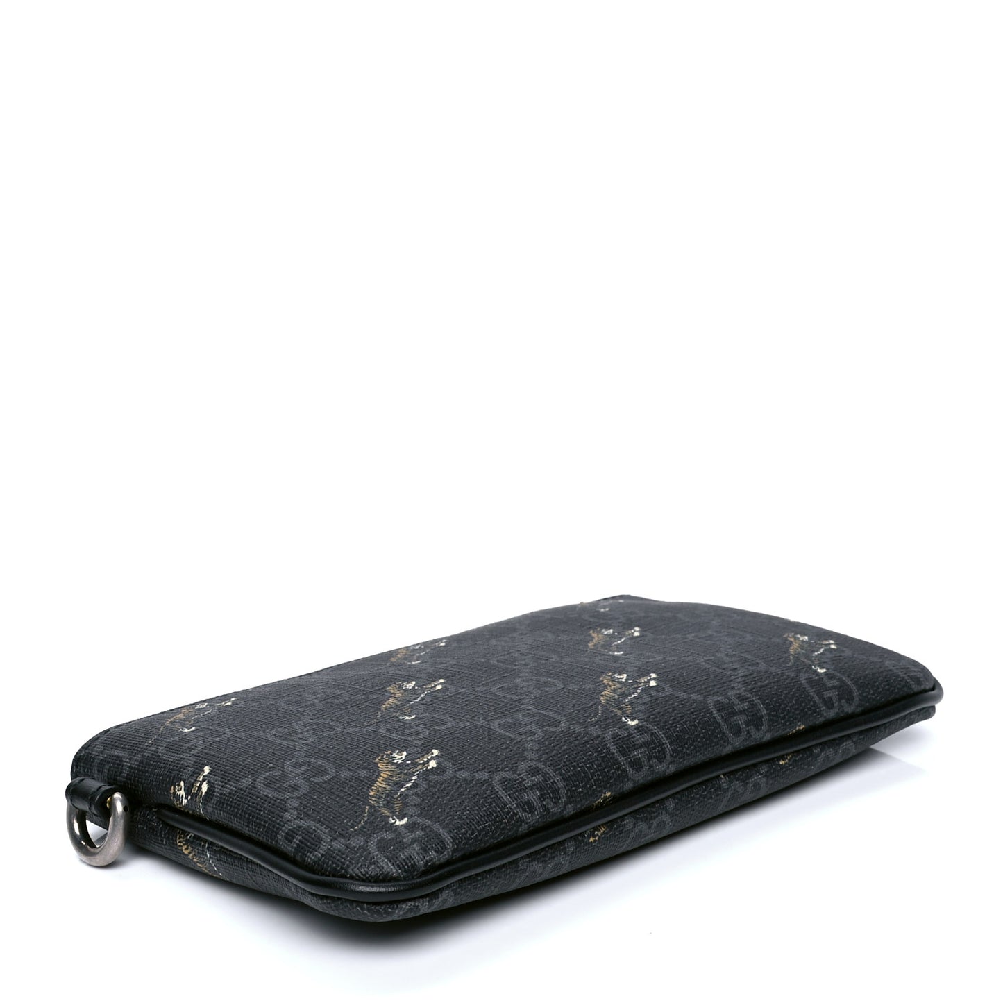 GG Supreme Monogram Tigers Zip Wristlet Pouch Black Multicolor