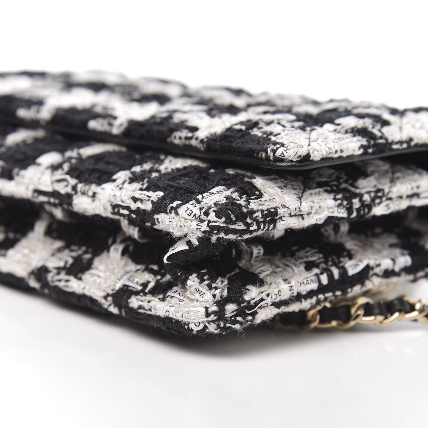 Chanel Tweed Quilted Wallet On Chain WOC Black Ecru White 10 of 12
