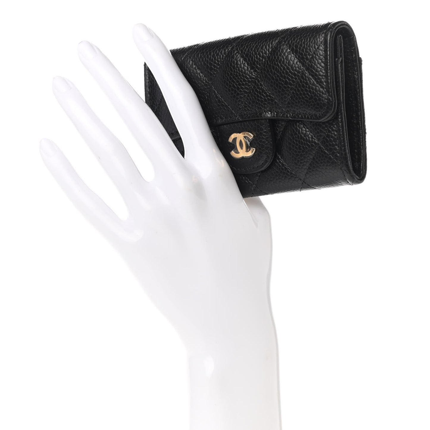 Caviar Quilted Flap Card Holder Wallet Black