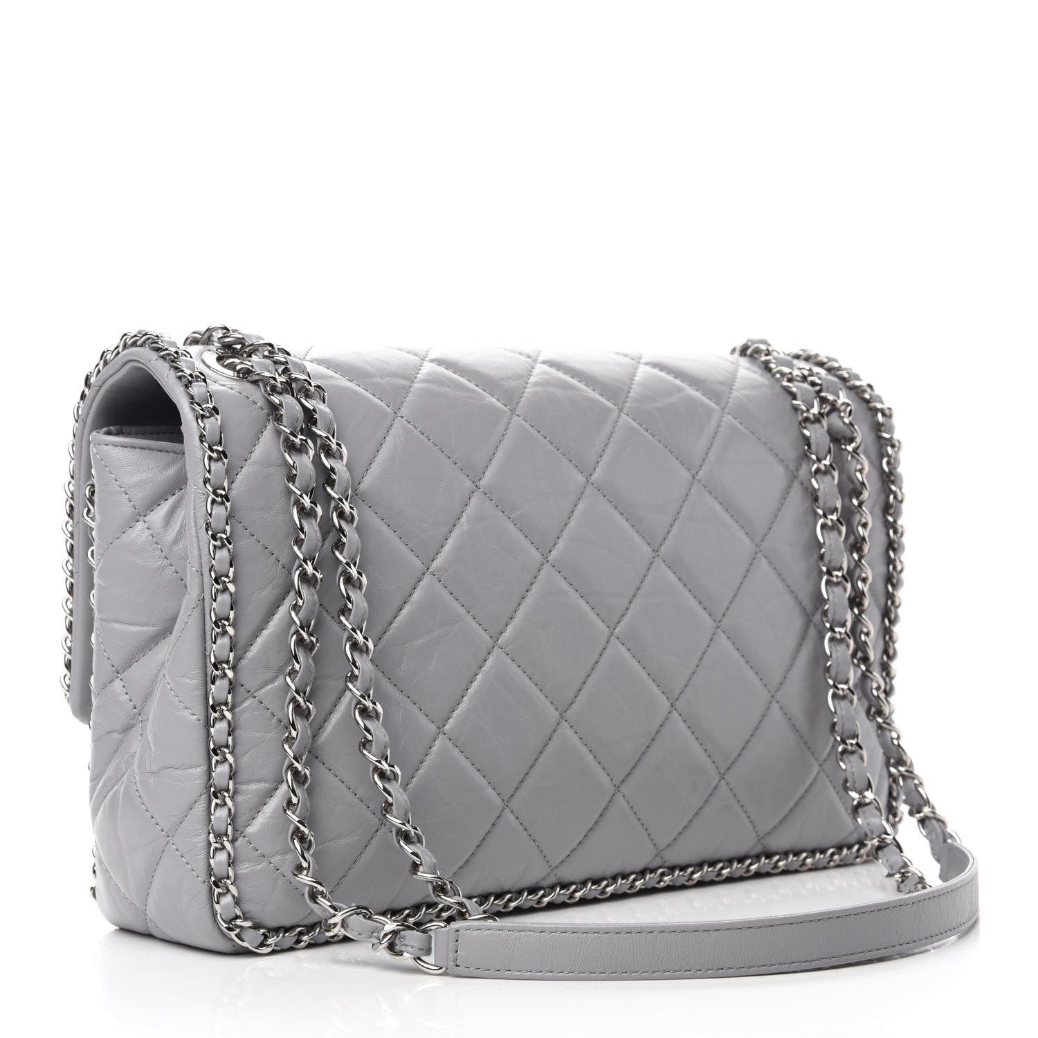 Chanel Crumpled Calfskin Large Chain All Over Flap Grey 3 of 10