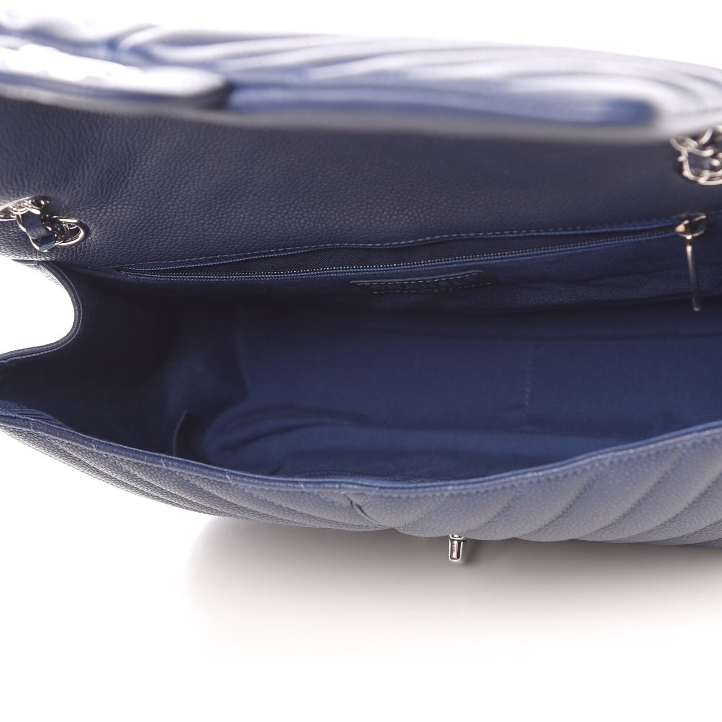 Caviar Chevron Quilted Large Puffy CC Flap Navy