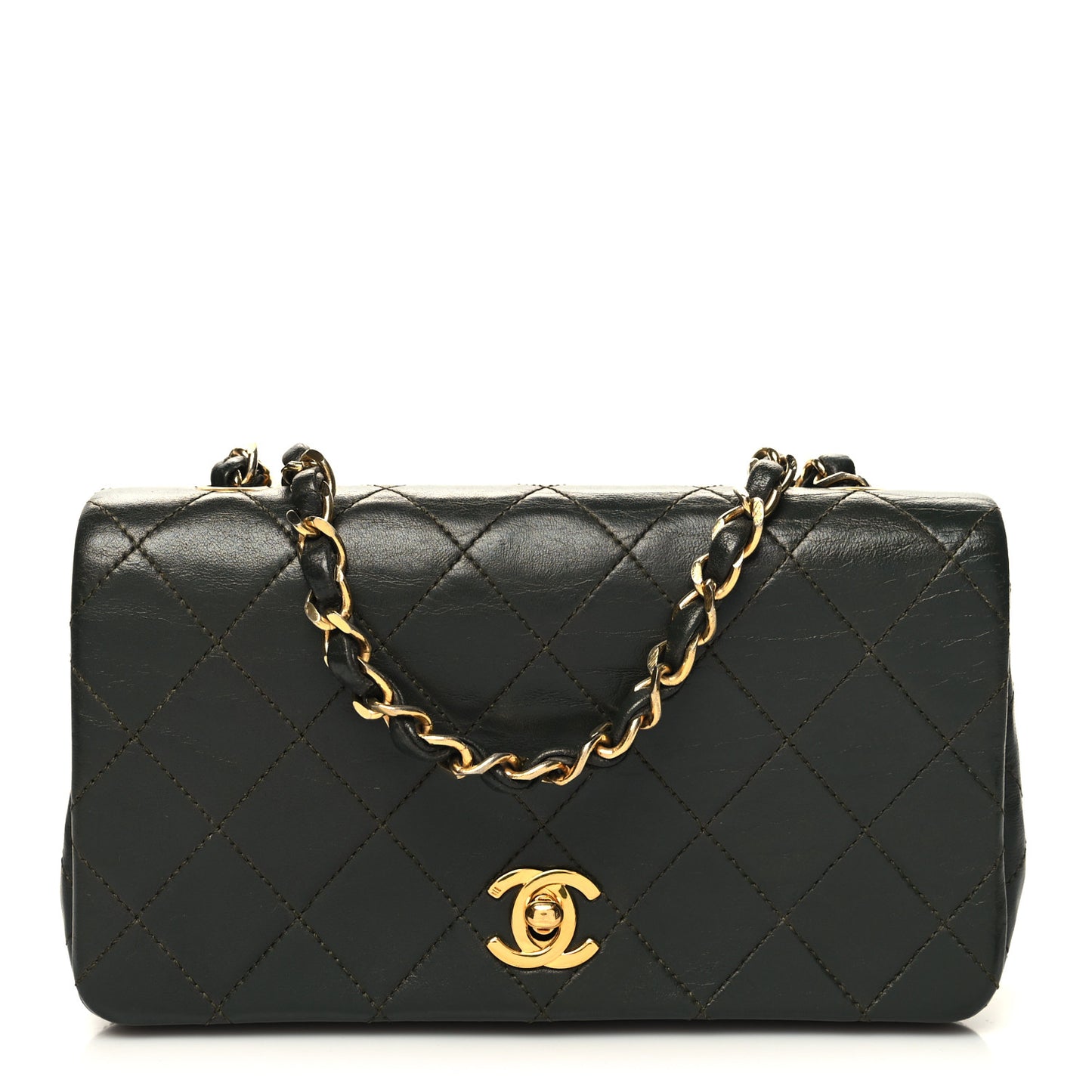 Lambskin Quilted Small Single Flap Bag Green