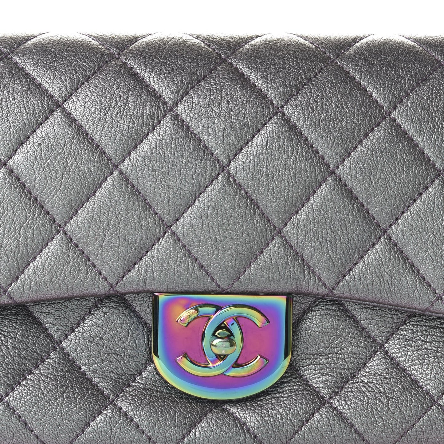 Iridescent Goatskin Quilted Small Double Carry Waist Chain Flap Purple