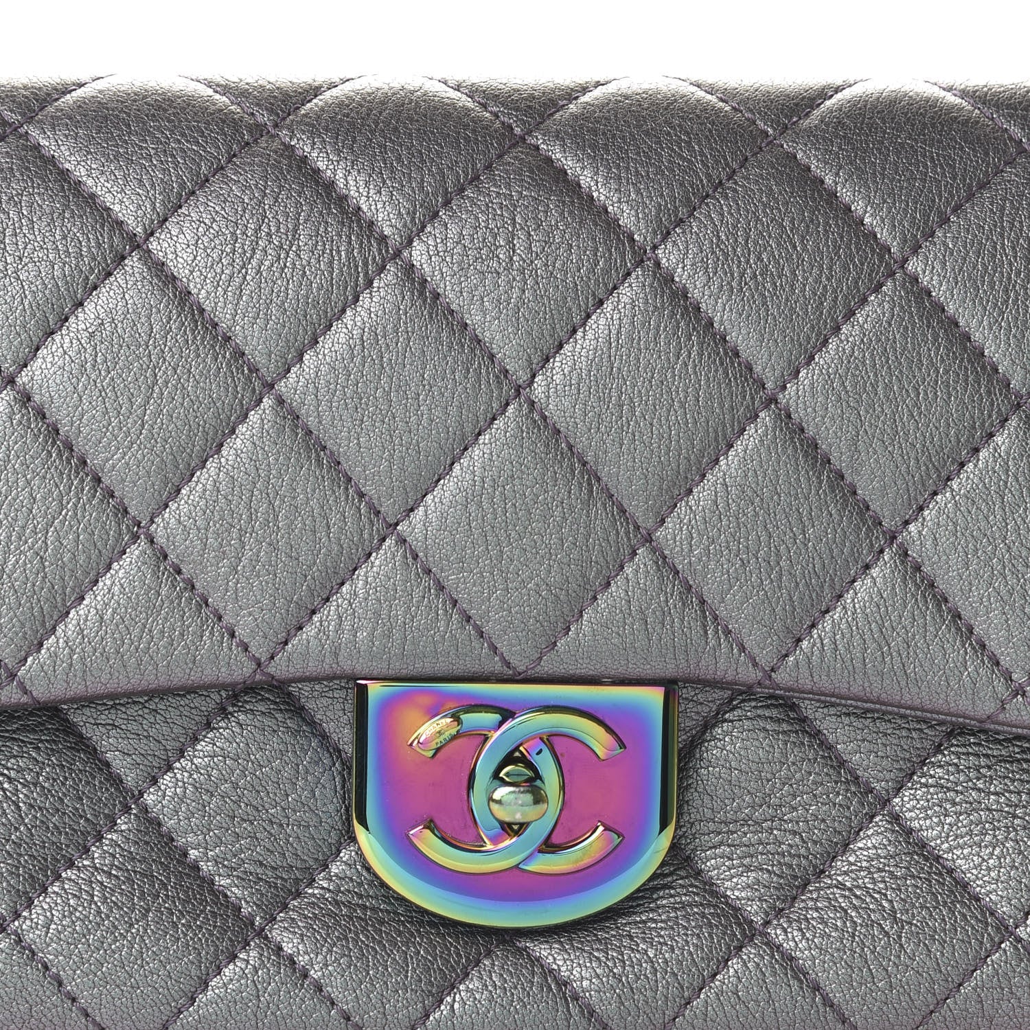 Chanel Iridescent Goatskin Quilted Small Double Carry Waist Chain Flap Purple 10 of 10