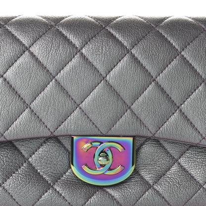 Chanel Iridescent Goatskin Quilted Small Double Carry Waist Chain Flap Purple 10 of 10