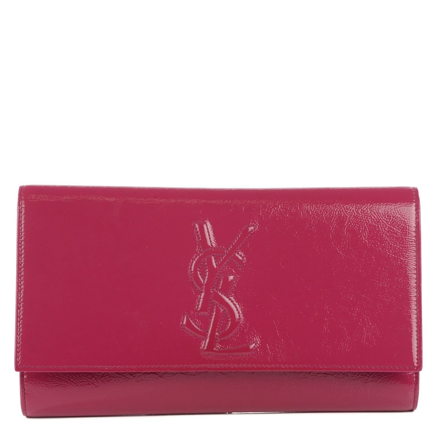 Saint Laurent Textured Patent Monogram Large Belle De Jour Clutch Fuchsia 1 of 7