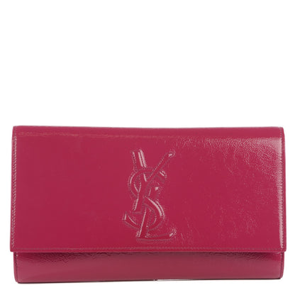Saint Laurent Textured Patent Monogram Large Belle De Jour Clutch Fuchsia 1 of 7