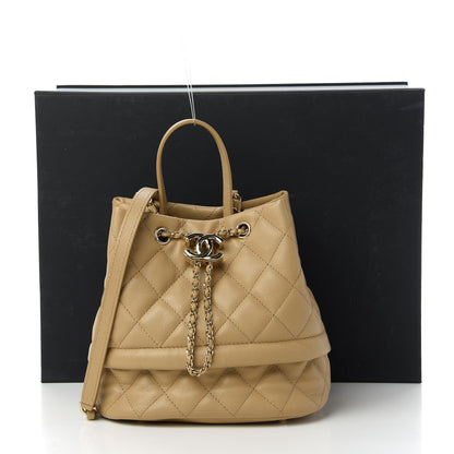 Chanel Caviar Quilted Rolled Up Bucket Drawstring Bag Beige Clair 11 of 11