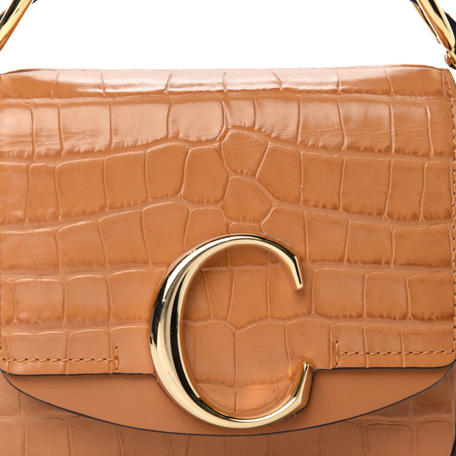 Chloe Calfskin Crocodile Embossed Mini C Double Carry Autumnal Brown 9 of 9