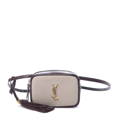 Saint Laurent Calfskin Canvas Monogram Lou Belt Bag Natural Dark Legion Red 1 of 9