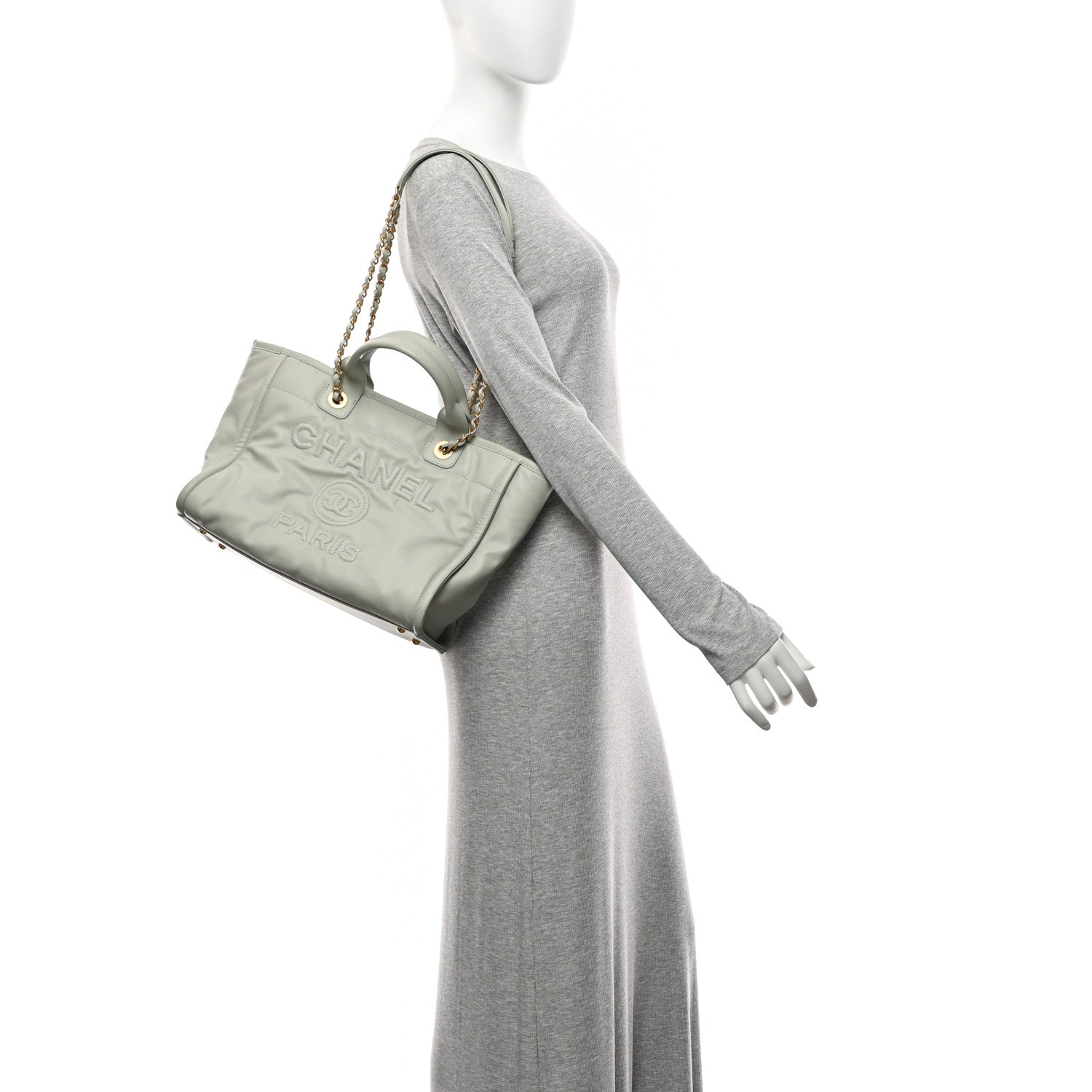 Chanel Calfskin Embossed Small Deauville Tote Light Blue 2 of 12