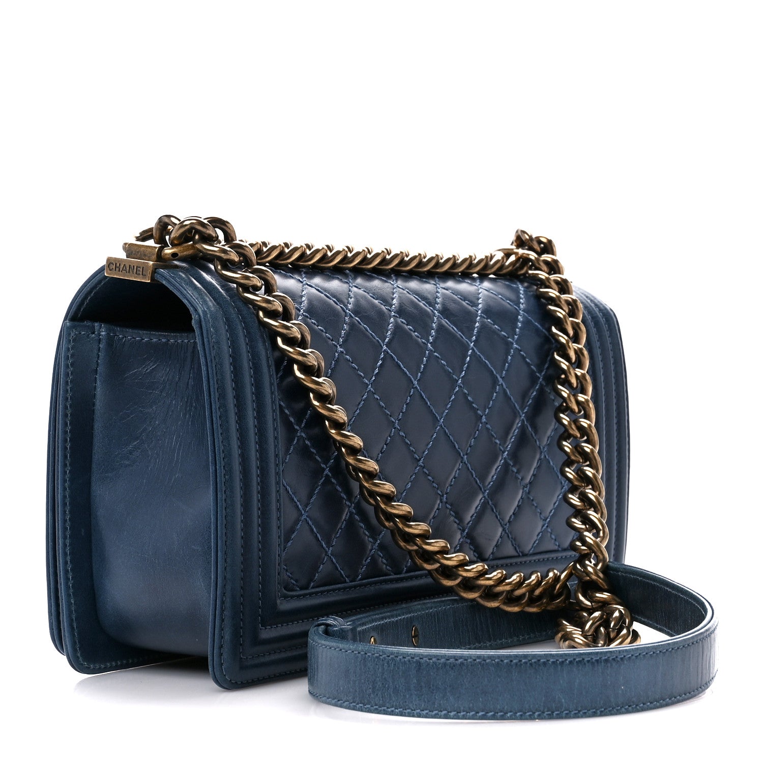 Chanel Glazed Calfskin Quilted Medium Boy Flap Blue 3 of 12