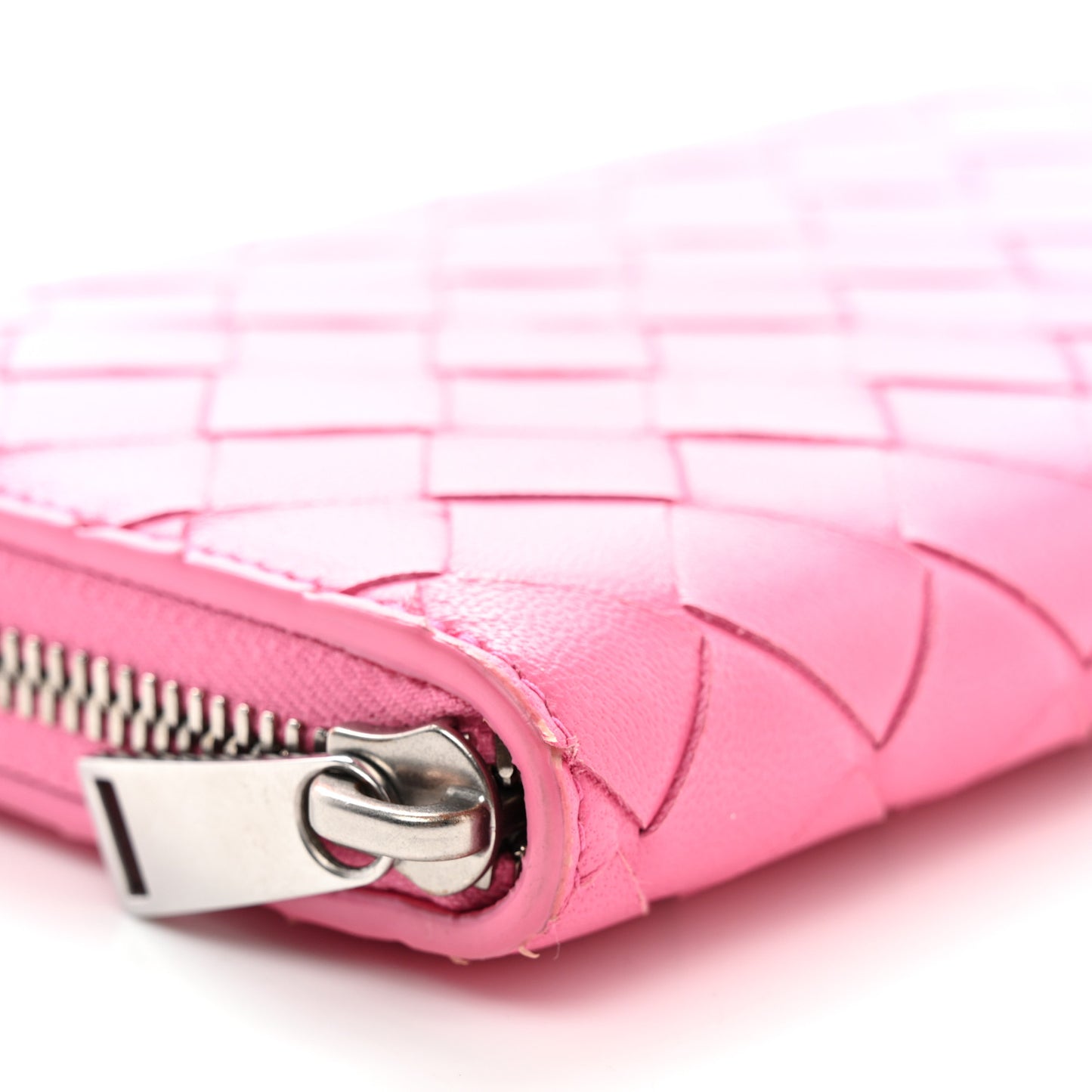 Nappa Intrecciato Zip Around Wallet Rosa Shock