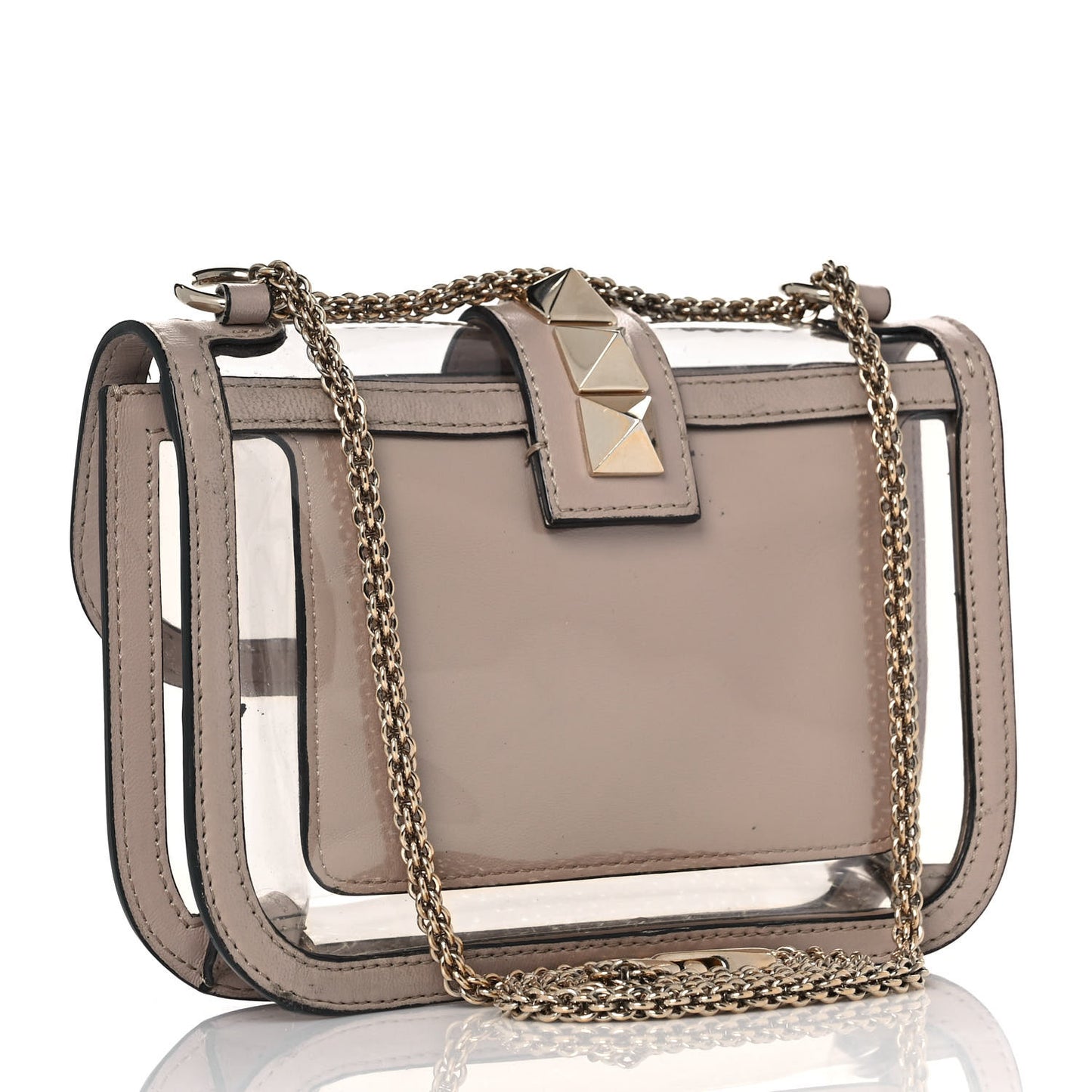 PVC Nappa Naked Small Glam Lock Rockstud Flap Poudre