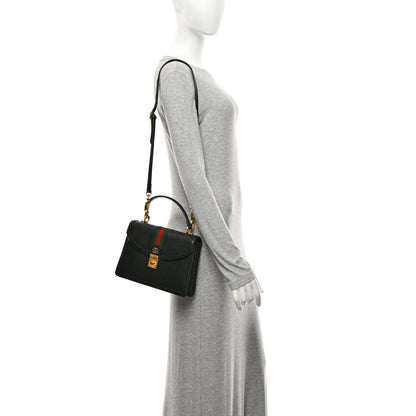 Gucci Textured Dollar Calfskin Web Small Ophidia Padlock Top Handle Bag Black 2 of 11